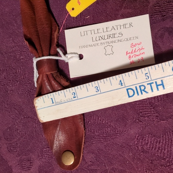 NEW! Handmade Genuine Leather Bow Bracelet #09 Reddish Brown Antique Gold - Picture 8 of 10